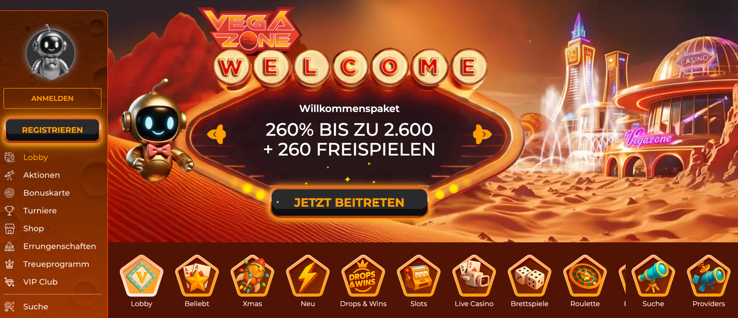 Spielen und Gewinne im Vegazone